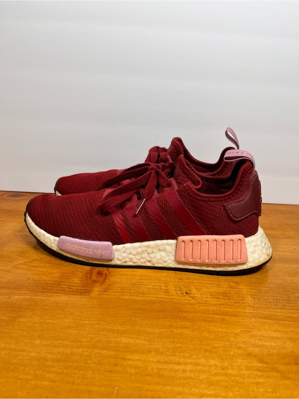 adidas NMD R1 Sneakers in Maroon with Pink Accents